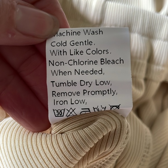 BTFBM Wide Leg Ridged Pants Cream Pull-On Elastic Waist High Rise Dressy NWT Sm - Picture 10 of 12